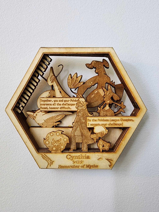 Customizable Pokemon Gift | Pokemon Champion - Cynthia: Researcher of Myths | 3D Wooden Artwork PlaqueArts