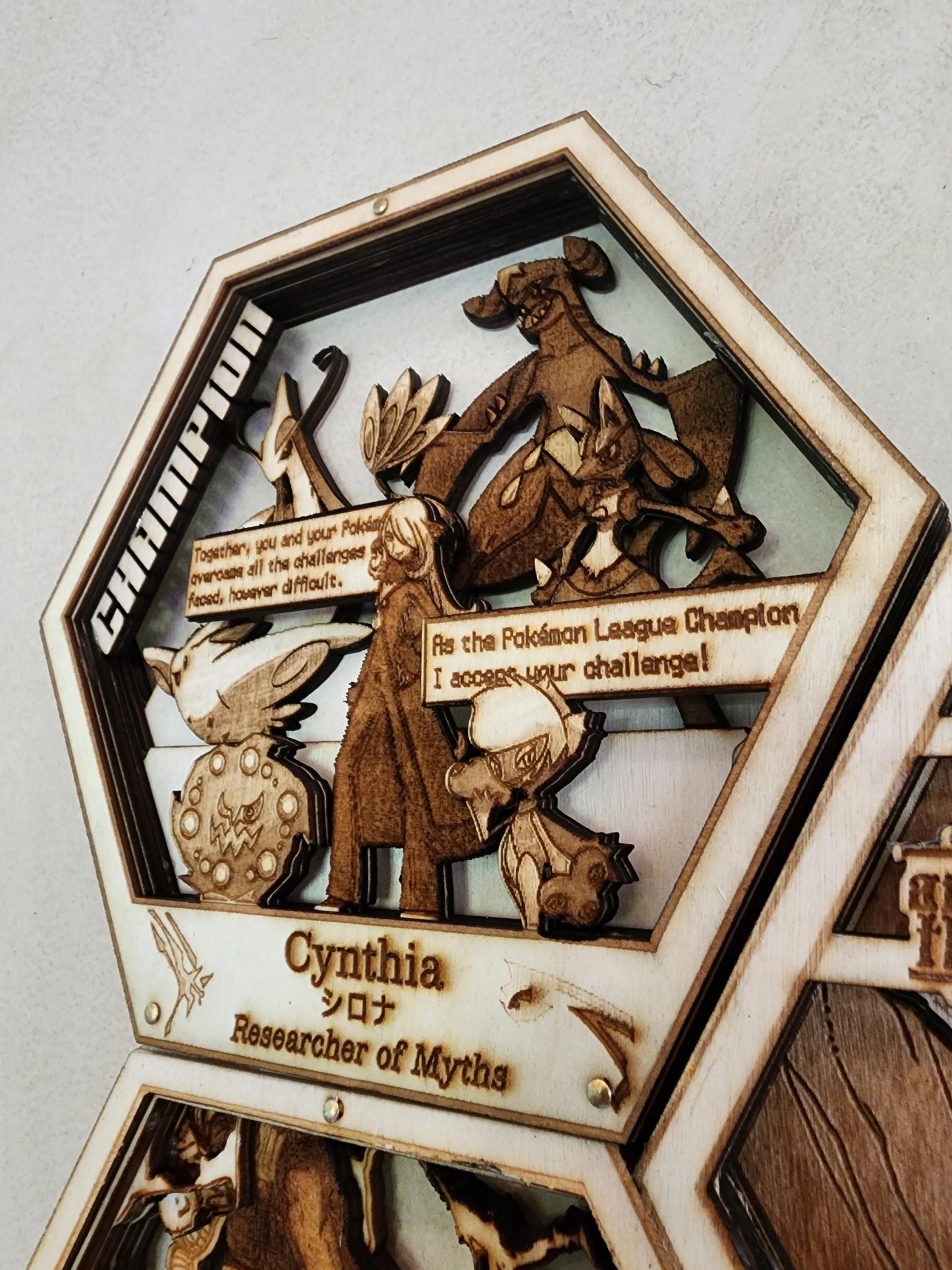 Customizable Pokemon Gift | Champion - Cynthia: Researcher of Myths | 3D Wooden Artwork PlaqueArts