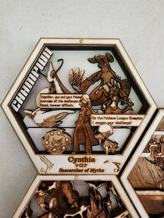 Customizable Pokemon Gift | Champion - Cynthia: Researcher of Myths | 3D Wooden Artwork PlaqueArts